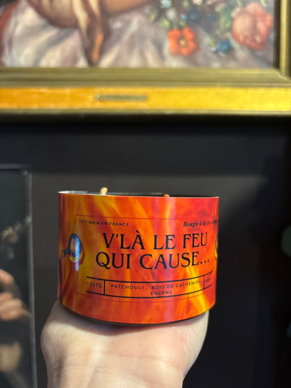 Bougie littéraire V'la le feu qui cause – artisanale et parfumée – Petit format et grand format