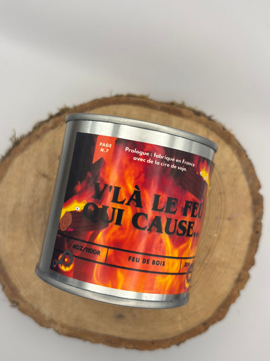 Literary candle V'la le feu qui cause – handcrafted and scented – Small and large sizes